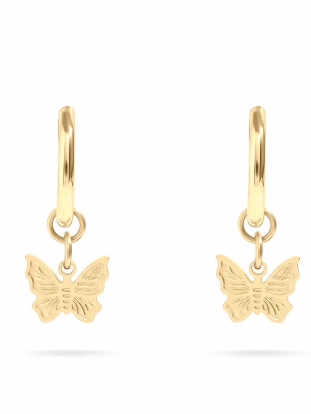 Gold Butterfly Hoop Drop Earrings - Women's Jewelry